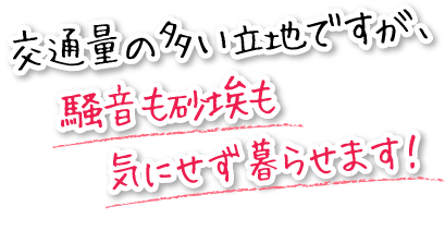 交通量の多い立地ですが、騒音も砂埃も気にせず暮らせます！